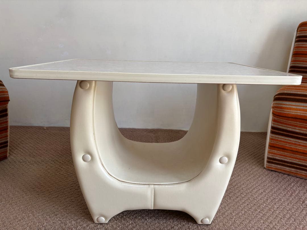 昭和レトロ◼️ミッドセンチュリー 未使用ソファセット 1970年オレンジストライプ