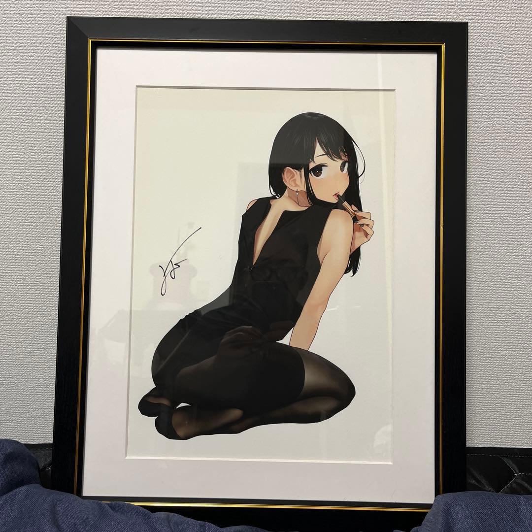 よむ　サイン入り複製原画　黒い服のキャラクター