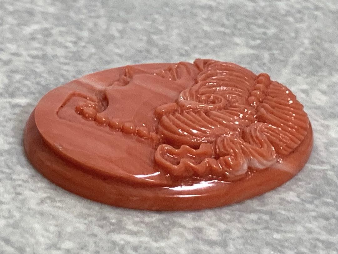 本珊瑚 カメオ 清峰作 重量約6.6g 女性横顔彫刻 サンゴ さんご