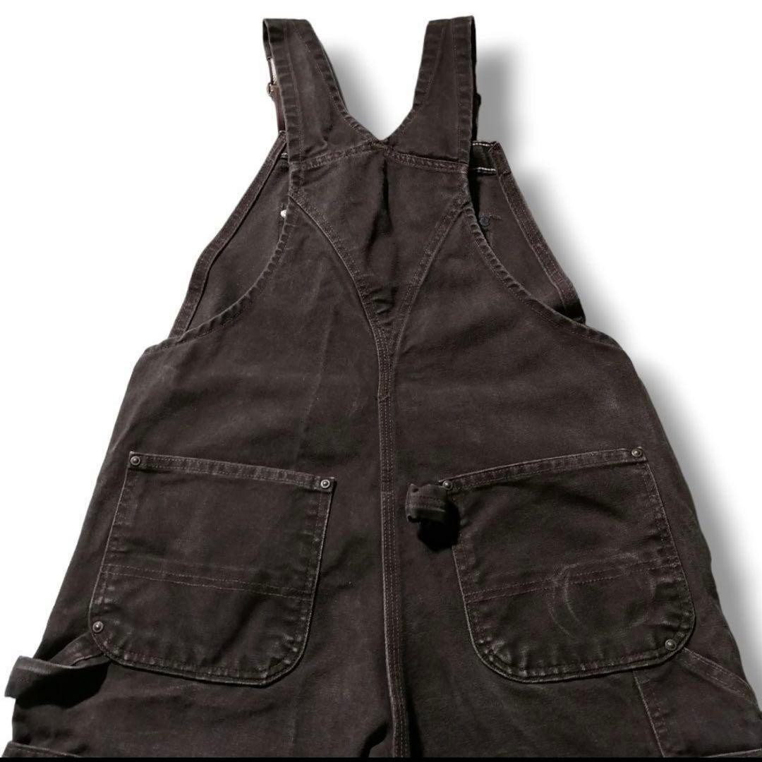カーハートダブルニーダック地オーバーオールダークブラウン茶色W34古着 3475
