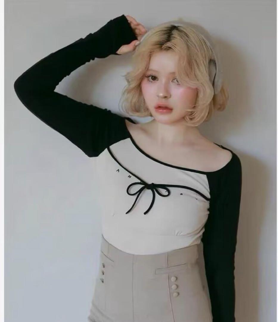 新品未使用 andmary Alma ribbon tops black