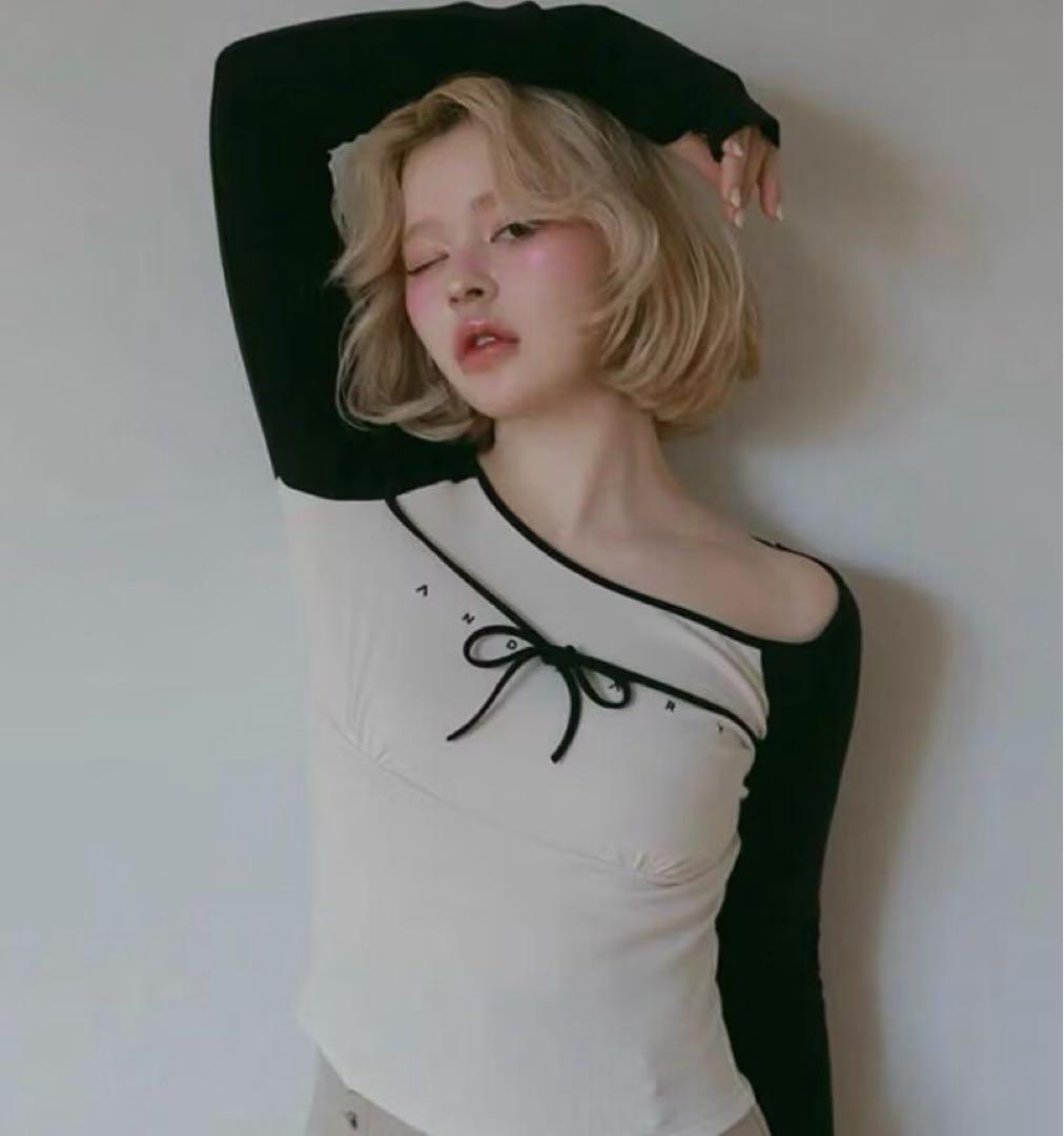新品未使用 andmary Alma ribbon tops black