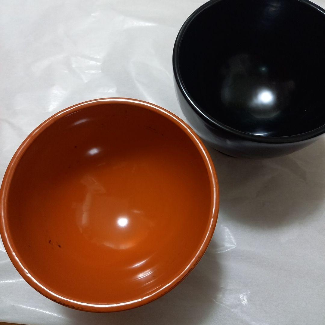 夫婦合鹿椀　輪島塗漆器 朱と黒 高台付き　弘悦作品　漆塗装　天然木