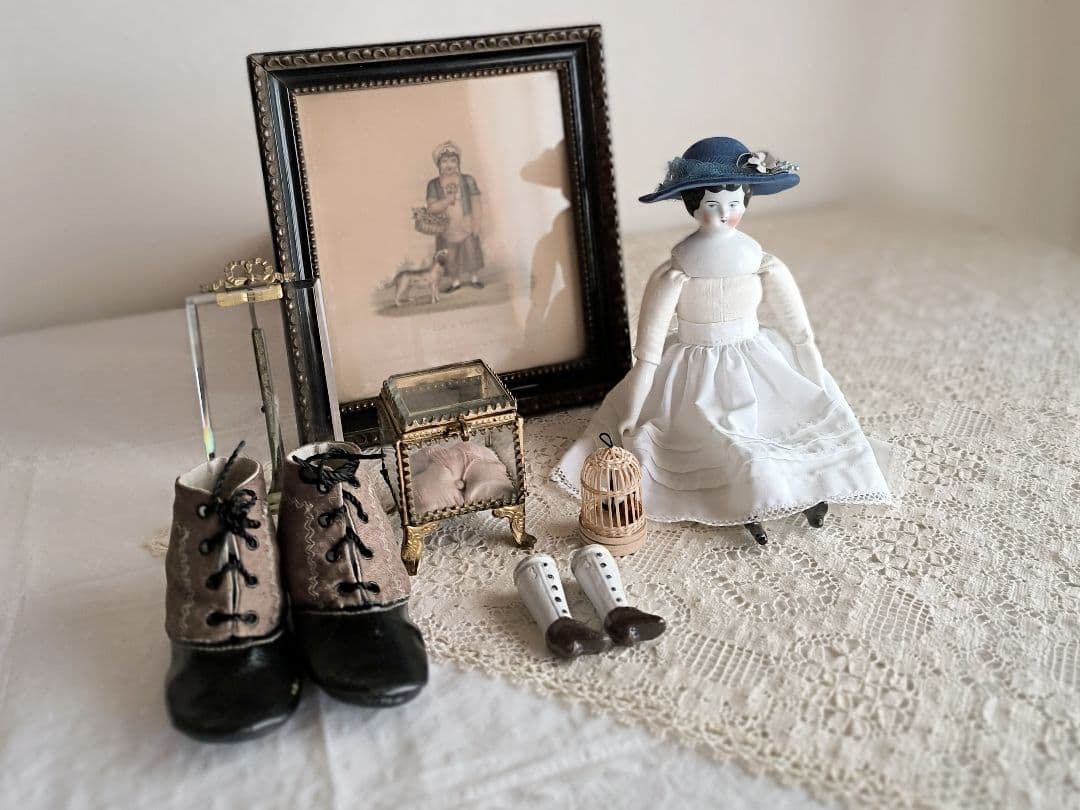 * antique picture ❀* 女の子とワンちゃんのいる 版画プリント