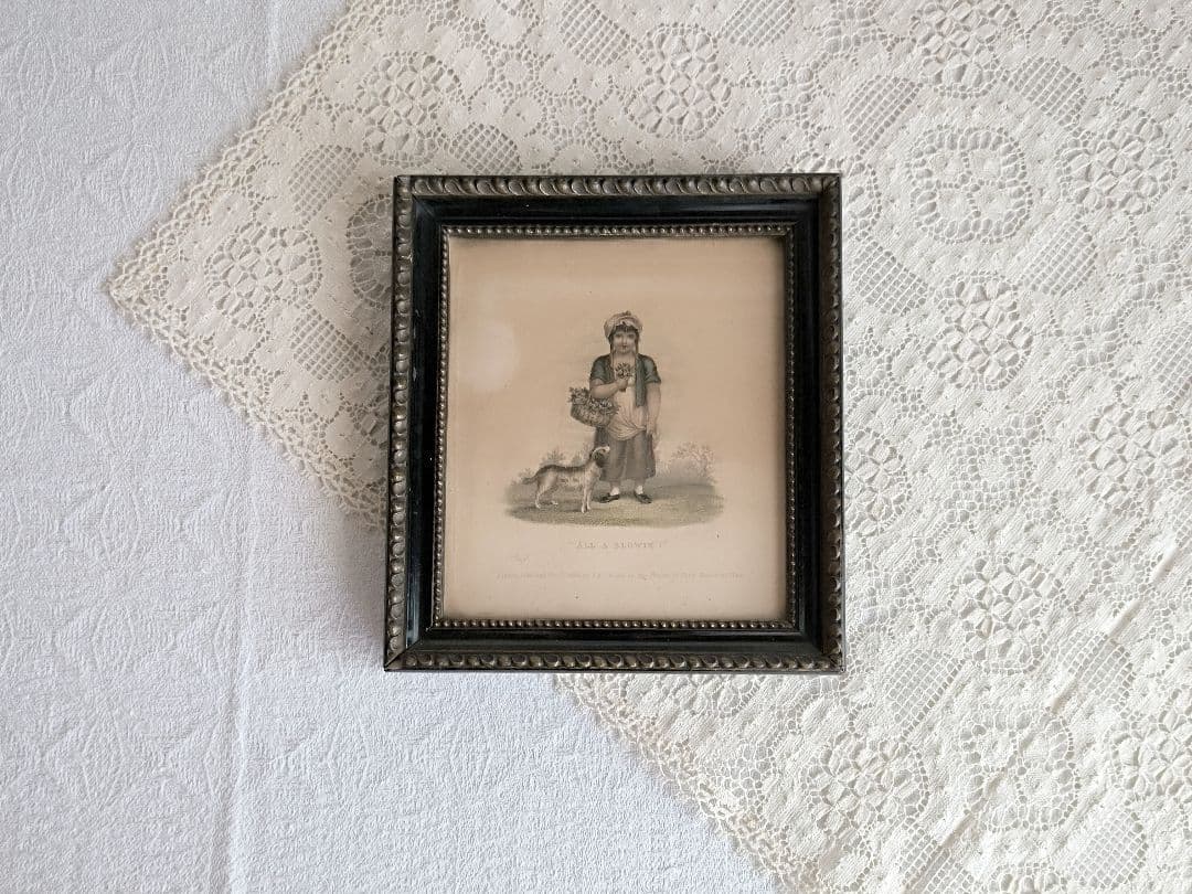 * antique picture ❀* 女の子とワンちゃんのいる 版画プリント