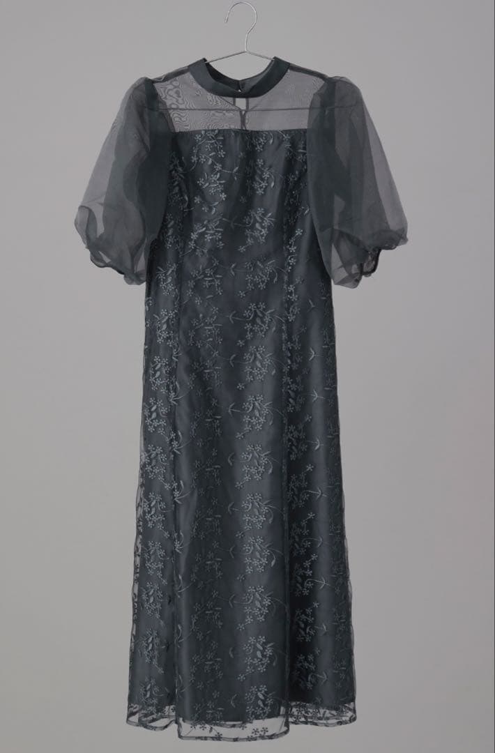 niana オーガンジーパフスリーブ刺繍レースドレス　M ダークグレー