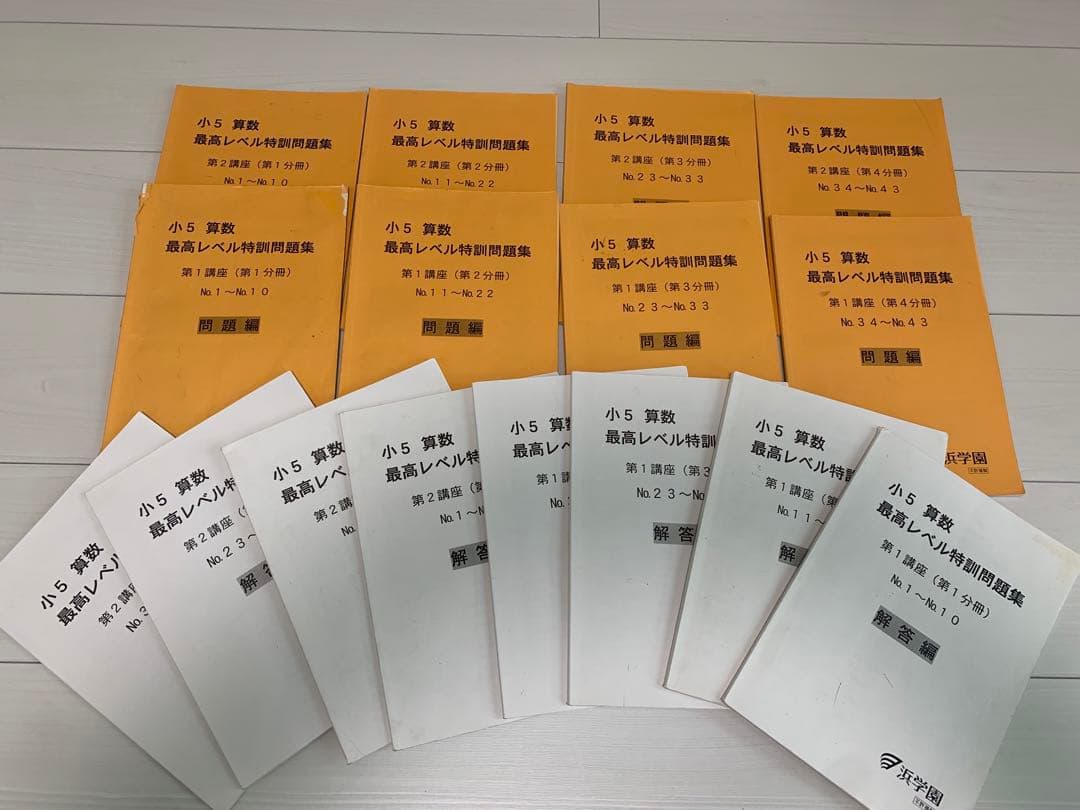 浜学園　2022年　小5 算数　最高レベル特訓問題集　問題編+解答篇　全部16冊