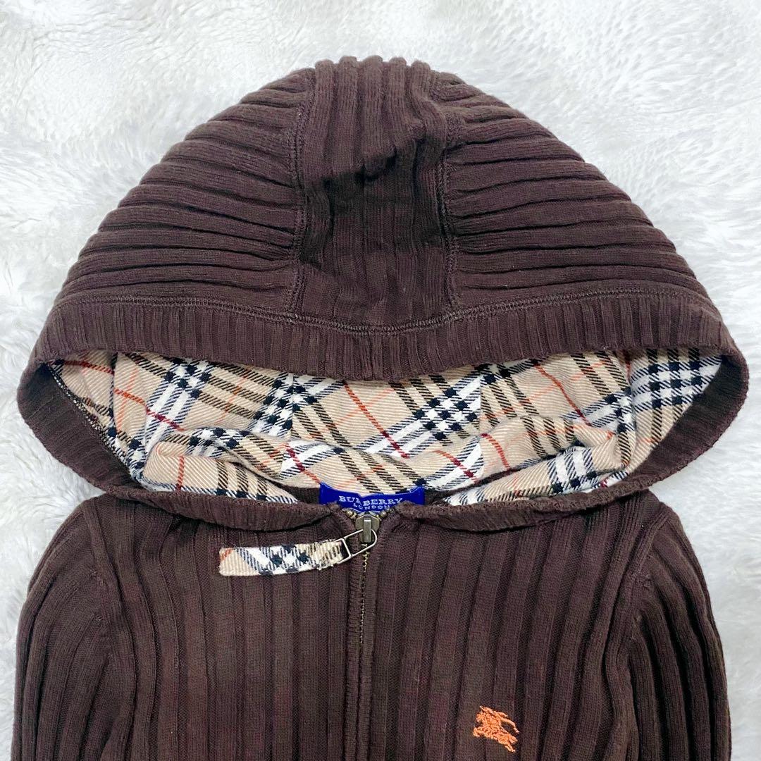 【Y2K】バーバリーロンドン パーカー フード ノバチェック 刺繍 ダブルジップ