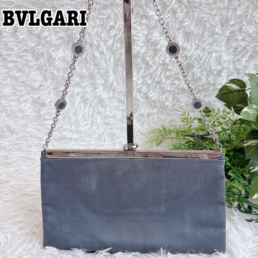 ◾︎レア◾︎ ブルガリ グレー サテン クラッチ パーティ チェーン バッグ ポーチ