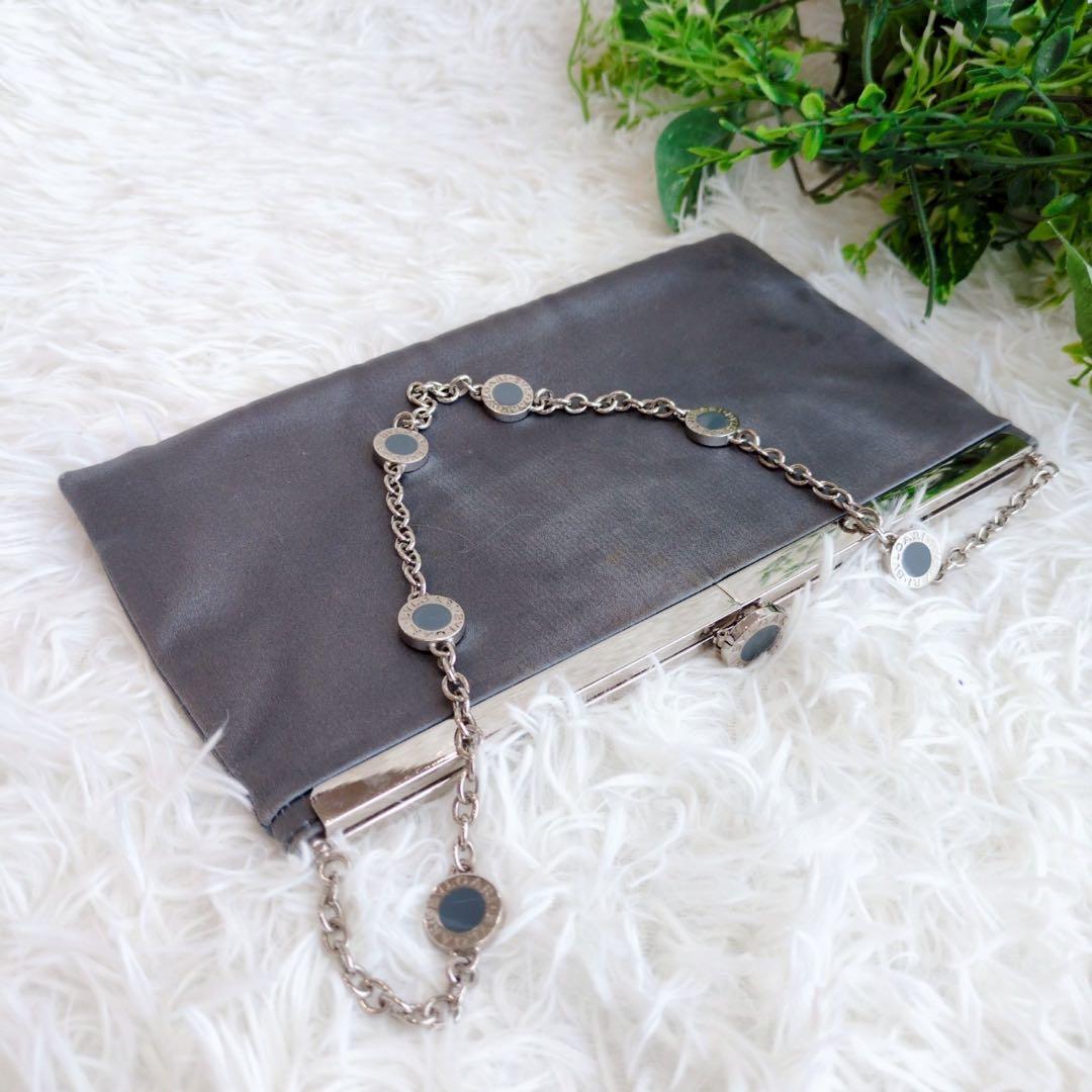 ◾︎レア◾︎ ブルガリ グレー サテン クラッチ パーティ チェーン バッグ ポーチ