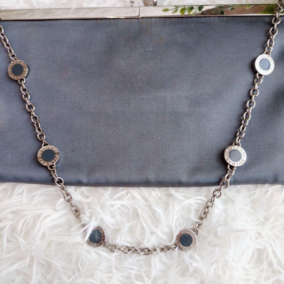 ◾︎レア◾︎ ブルガリ グレー サテン クラッチ パーティ チェーン バッグ ポーチ