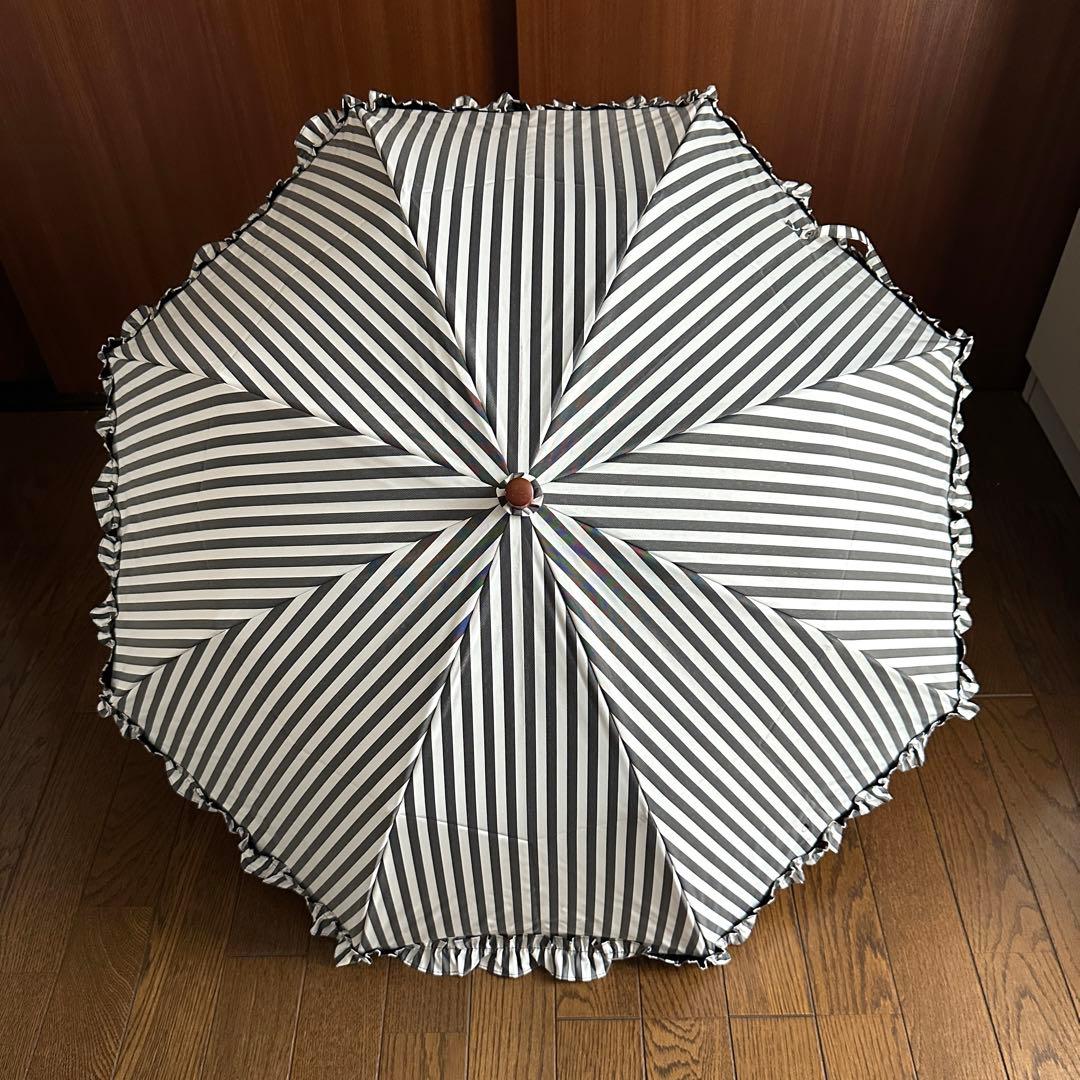 サンバリア100 2段折 ストライプ フリル 日傘