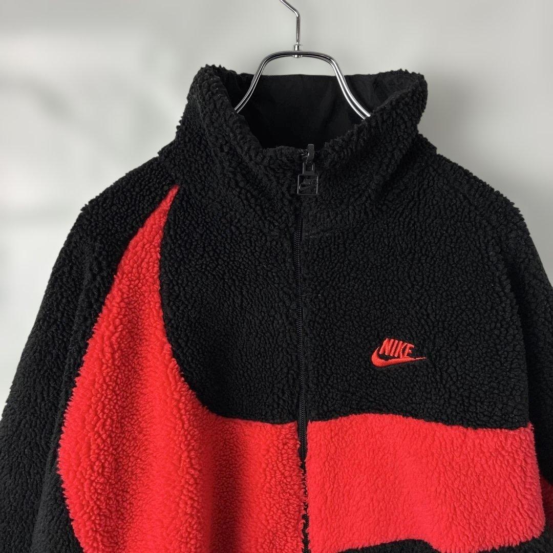 NIKEナイキ　リバーシブル　ナイロンジャケット　フリース　刺繍ロゴ　ブラック赤