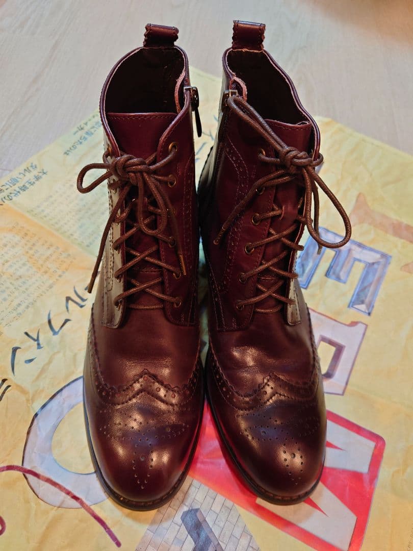 卑弥呼　レースアップブーツ　サイドジップ　レザー　ブラウン　24.5