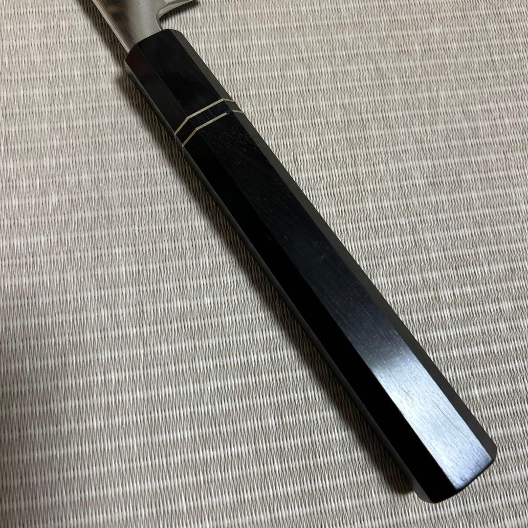 尺二　切り付け　鏡面　鬼反り　柳刃　包丁　和包丁　V金10号　本焼　黒檀八角柄
