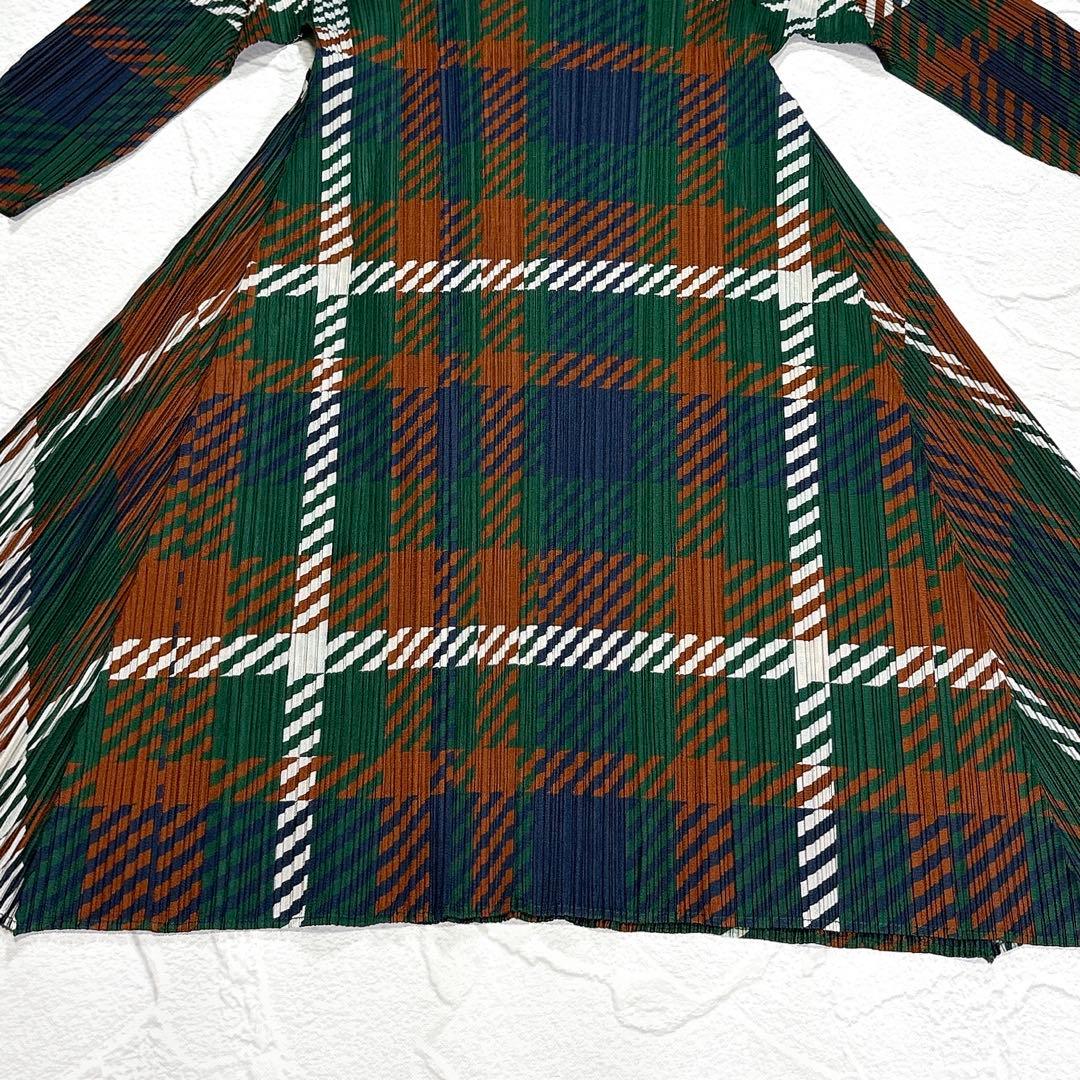 ✨美品✨プリーツプリーズ　ワンピース　チュニック　チェック　Aライン　七分袖