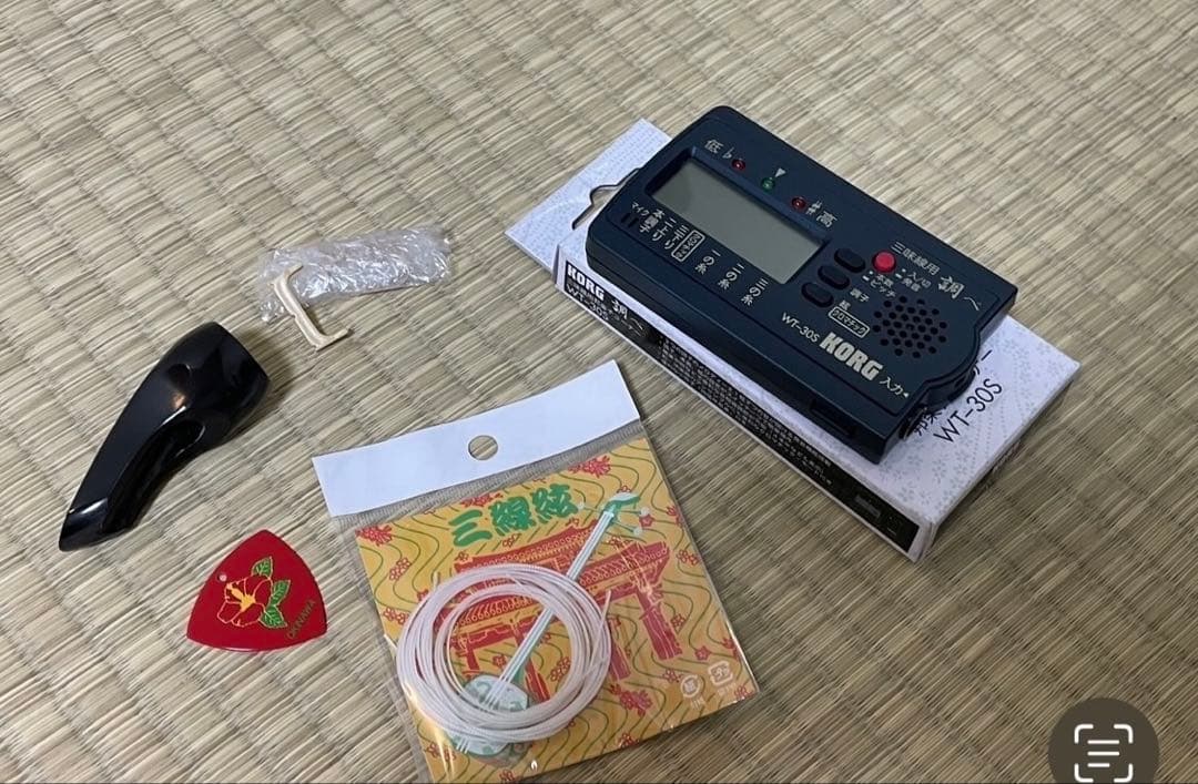 【みっこ】三味線本体 蛇皮 網目模様 セミハードケース、スタンド、付属品