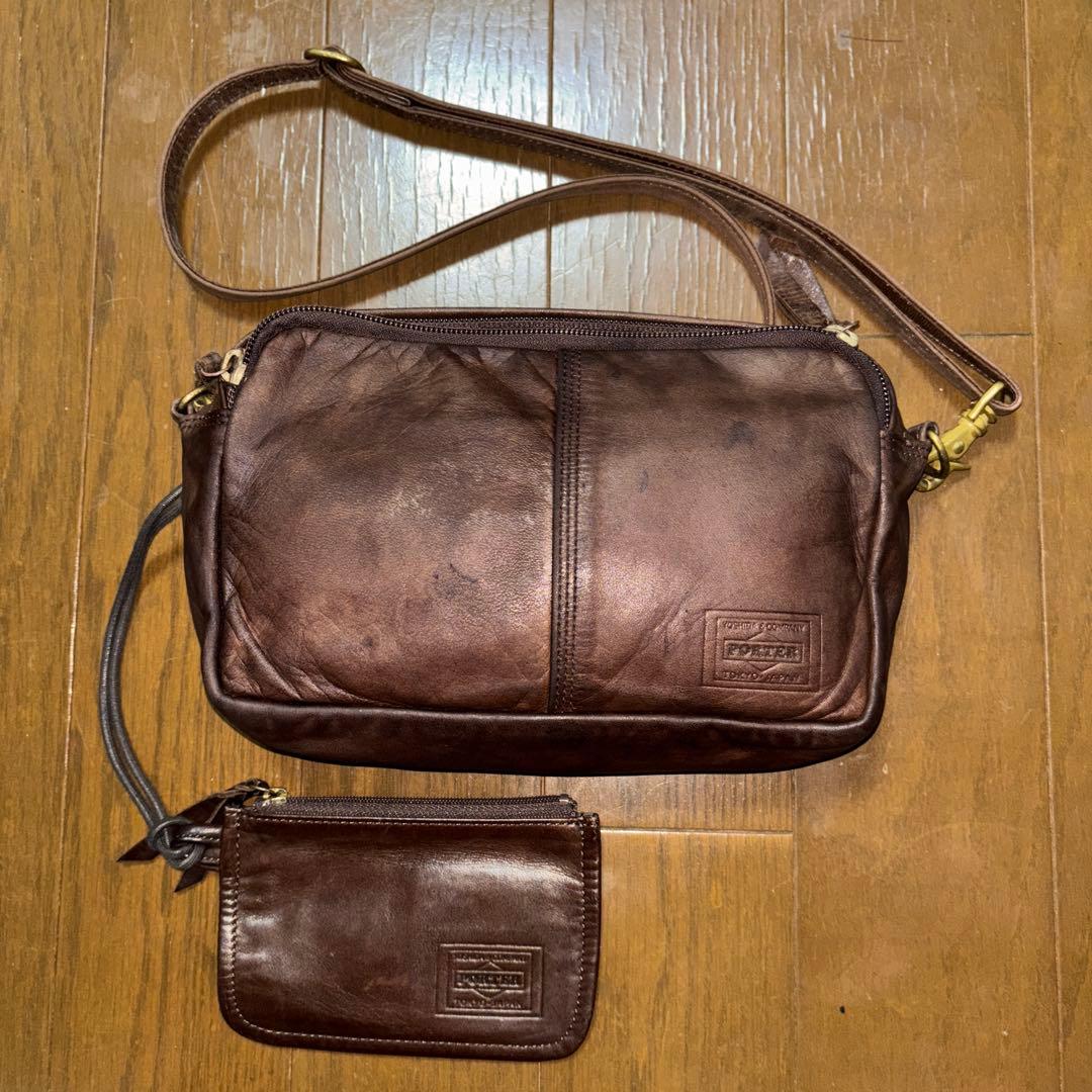 【PORTER / FRANK】ポーター レザーショルダーバッグ・ブラウン・馬革