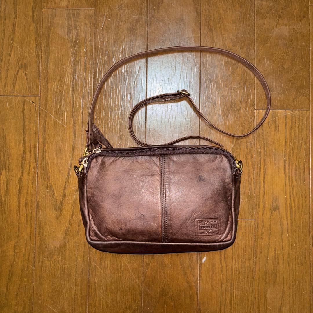 【PORTER / FRANK】ポーター レザーショルダーバッグ・ブラウン・馬革