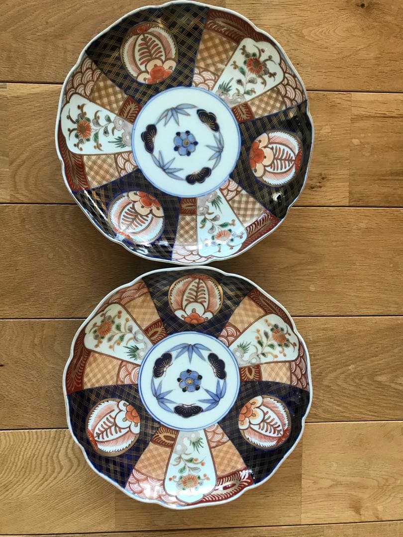 大皿　2枚　骨董品　大聖寺伊万里　古伊万里　伊万里　色絵　金彩　向付　5客