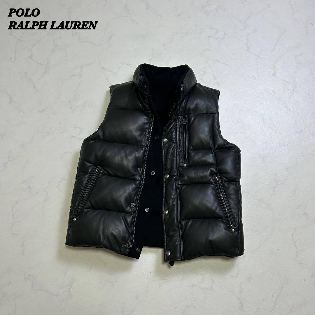 【希少】ポロラルフローレン レザー ダウンベスト リバーシブル 黒 M ウール