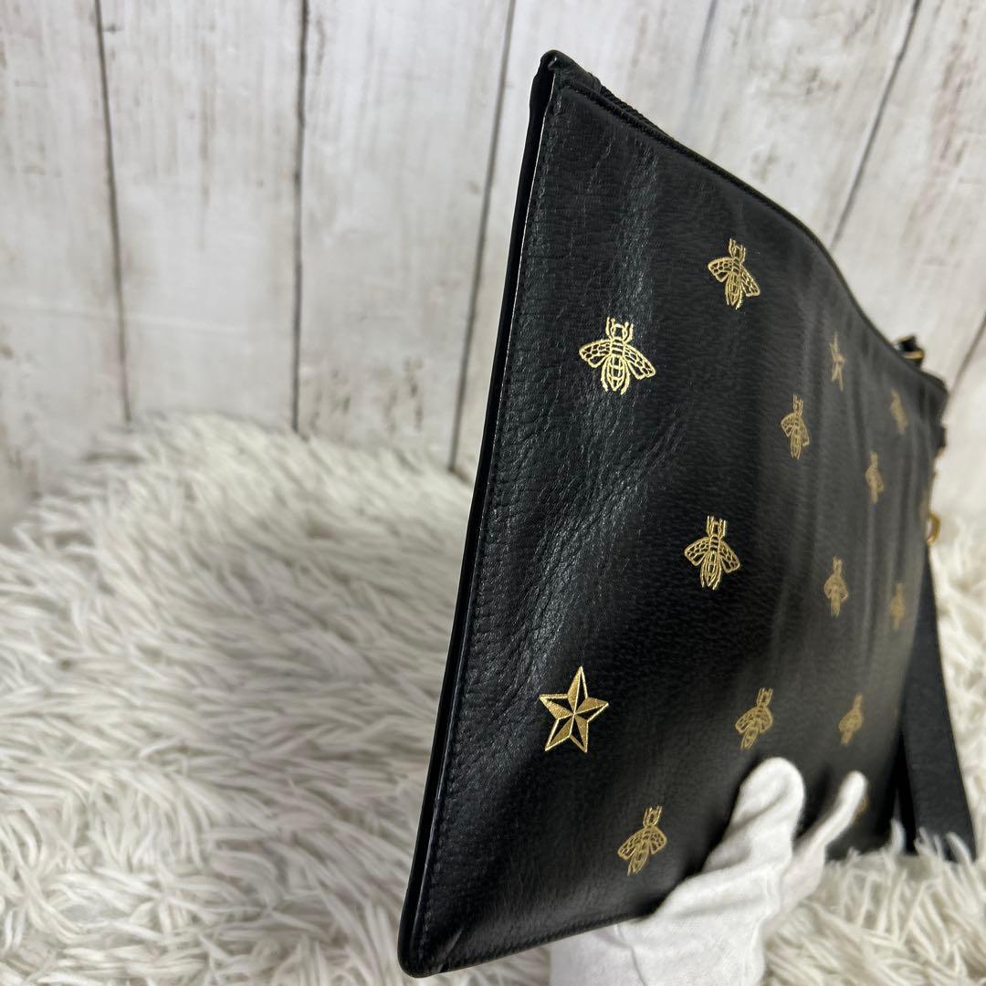 GUCCI セカンドバッグ　クラッチバッグ　ビー　ハチ　ロゴ　レザー　ブラック