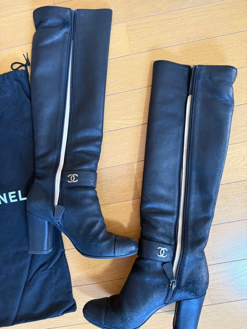 CHANEL シャネル　ヌバック　レザー　ココマーク　ロングブーツ　36