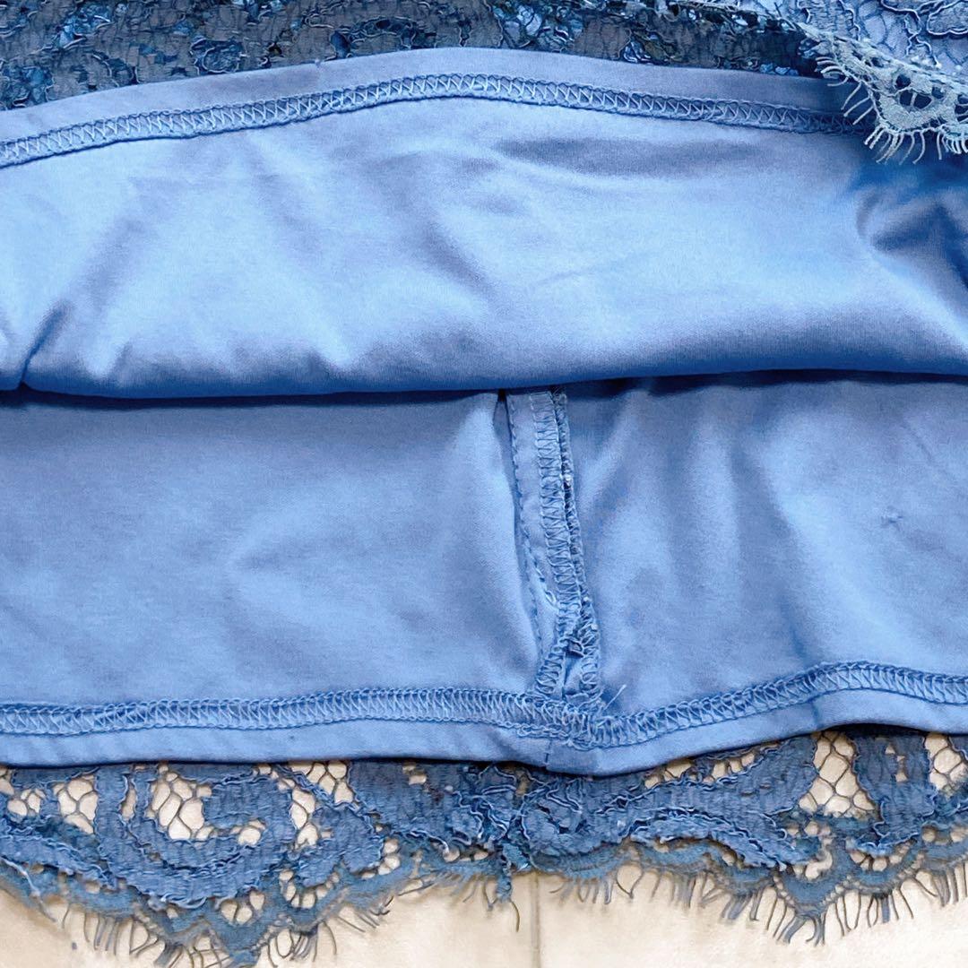 国内未発売 タダシショージ ドレス ブルー 総コードレース パーティ 刺繍