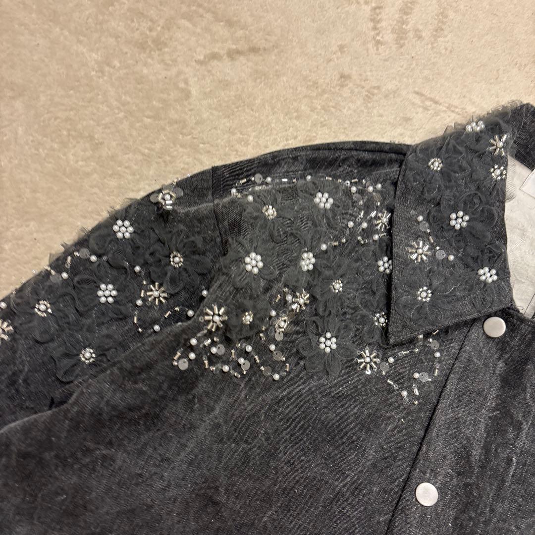 美品⭐️SNIDEL 24ss エンブロイダリーブルゾン　インディゴ　グレー　花