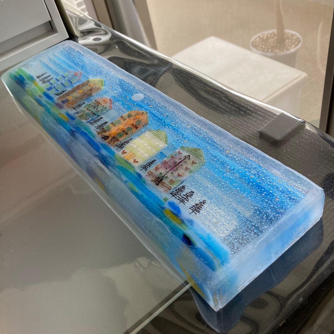 ガラス工芸品　ガラスアート　アートオブジェ　クラフト　透明な風景　ブルー