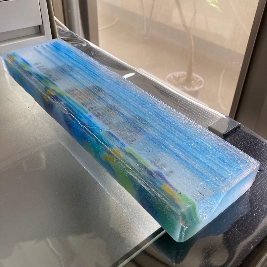 ガラス工芸品　ガラスアート　アートオブジェ　クラフト　透明な風景　ブルー