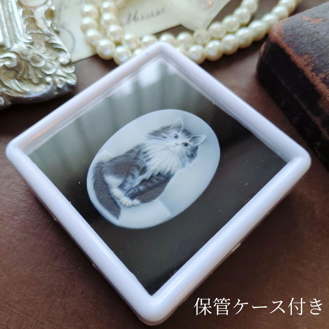 ドイツ CAMEO ストーン メノウ カメオ ルース 猫 メインクーン ブローチ