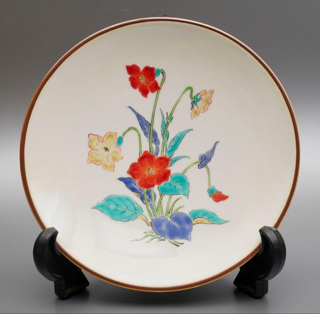 人間国宝 十四代 酒井田柿右衛門 本人作 濁手 すみれ文 皿 共箱 共布 栞付