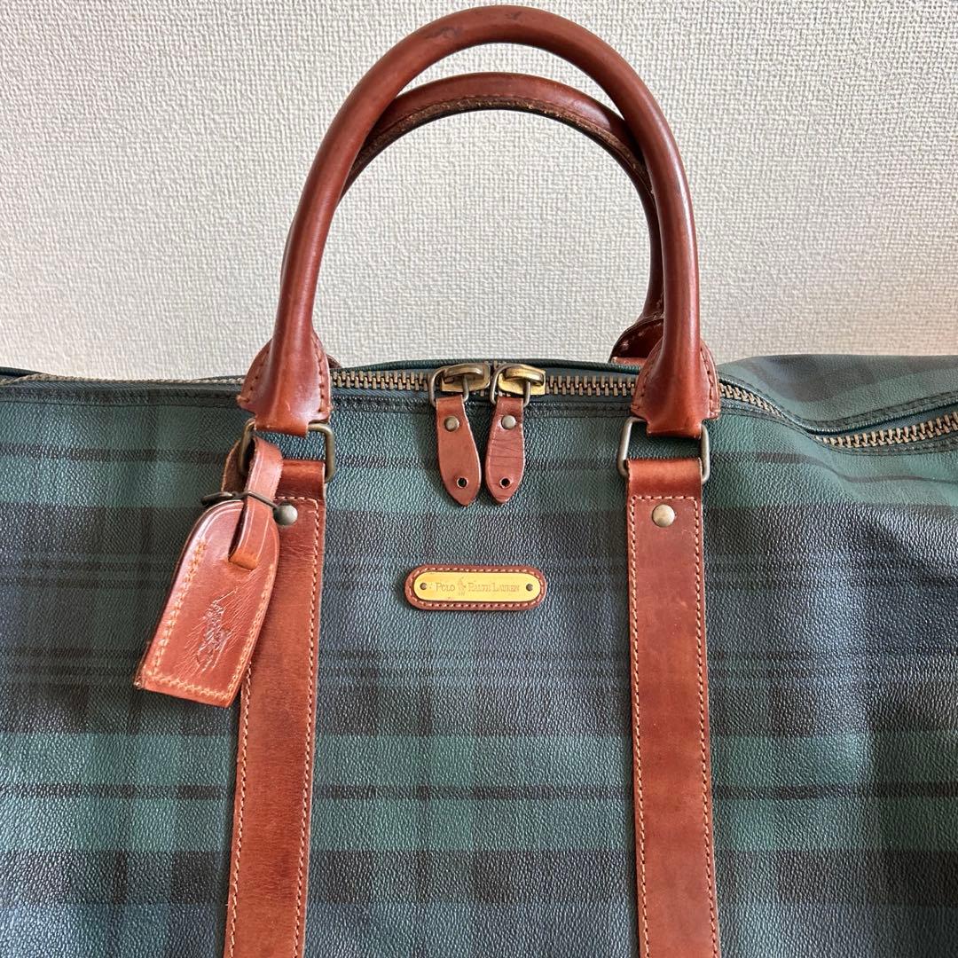 ポロラルフローレン ボストンバッグ 2way グリーンチェック　PVC 大容量