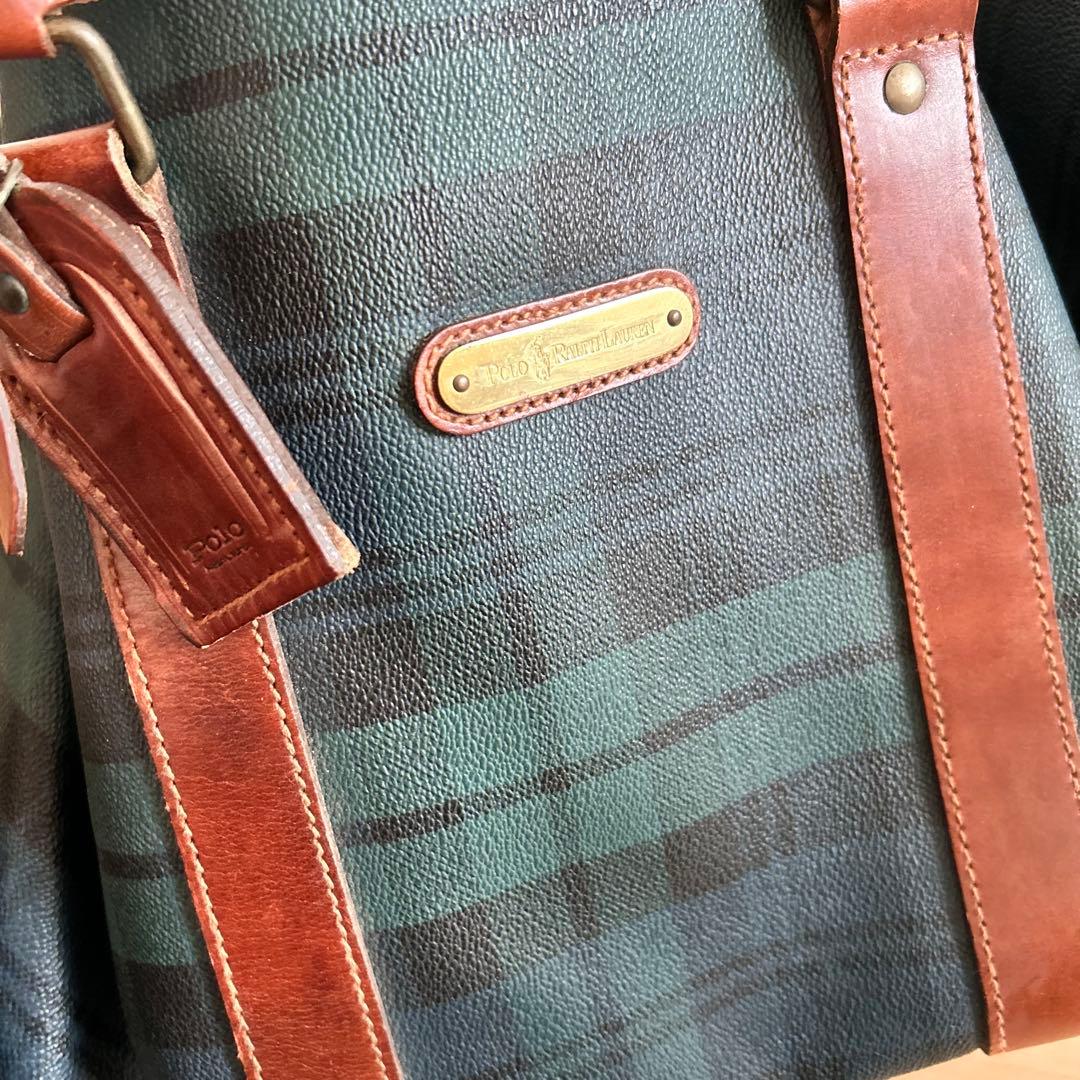 ポロラルフローレン ボストンバッグ 2way グリーンチェック　PVC 大容量