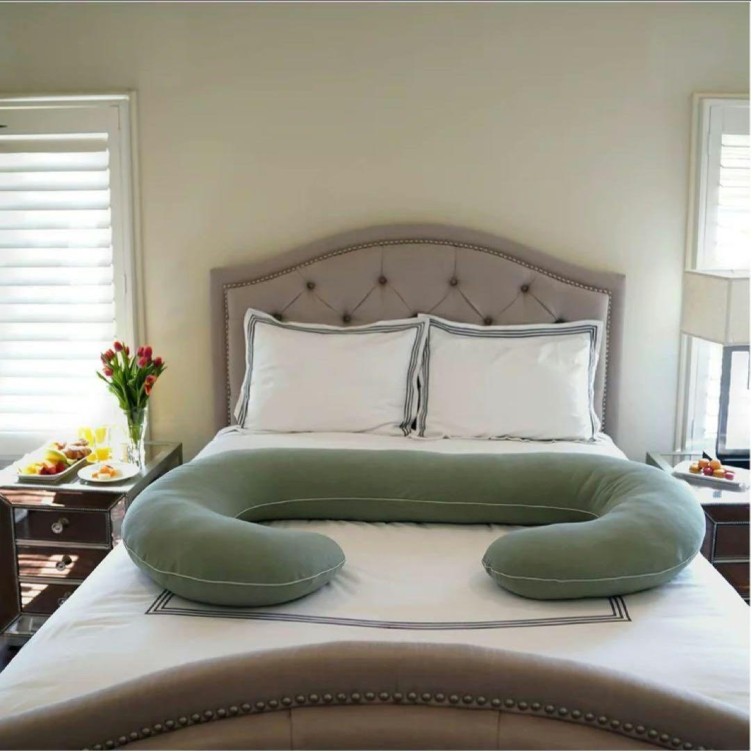 未使用✨ オーガニック妊娠枕 C字型マタニティボディ枕 グリーン 抱き枕 大きい