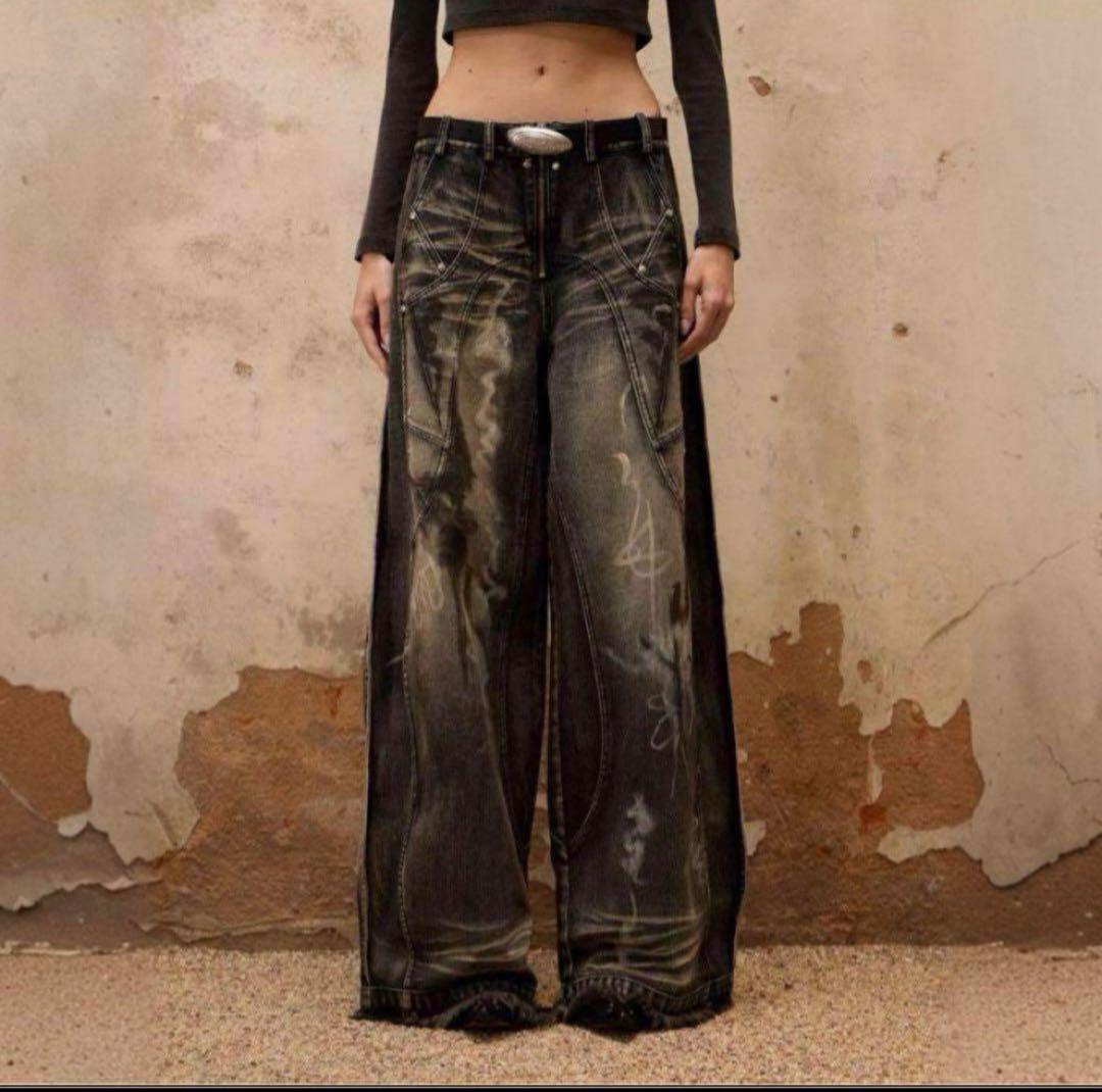 PERSONSOUL グラフィティ ワイドレッグ デニムパンツ