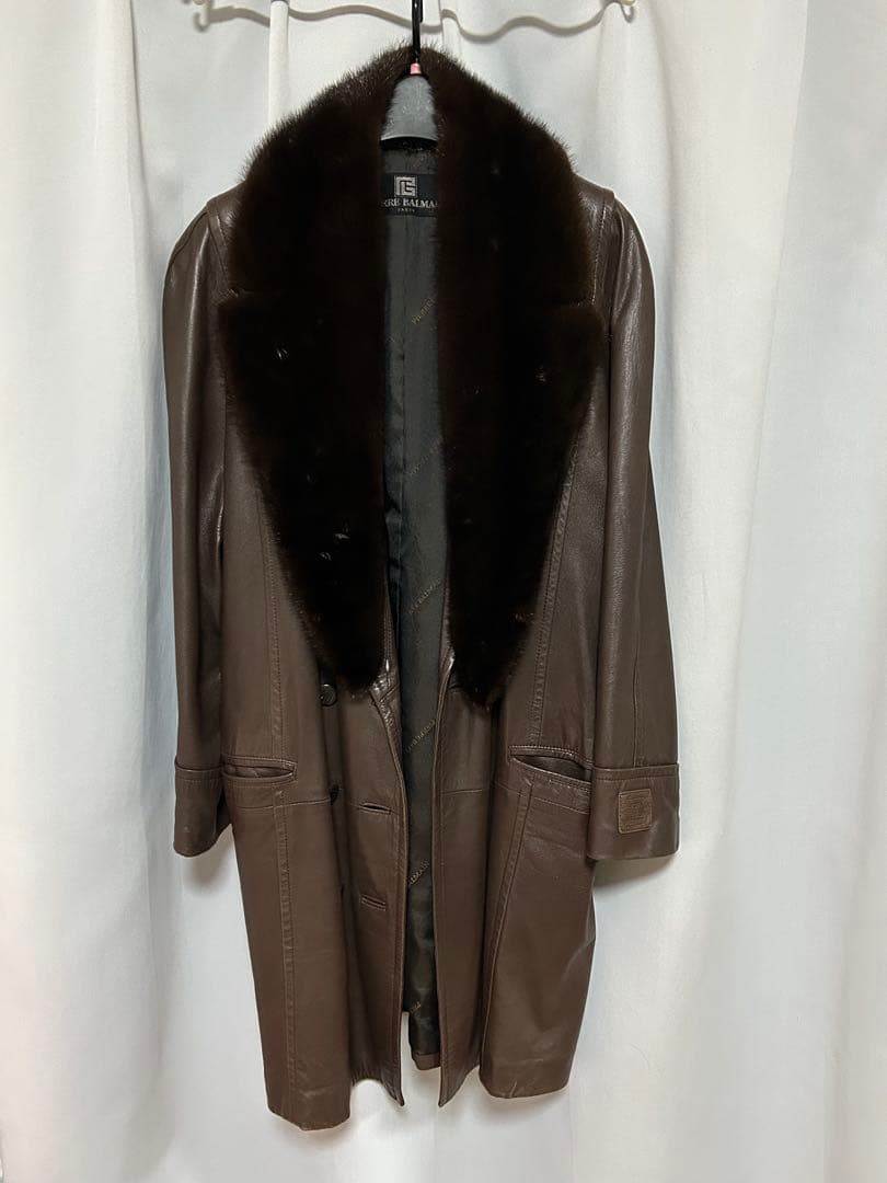 ビエールバルマン PIERRE BALMAIN レザー ヴィンテージファーコート