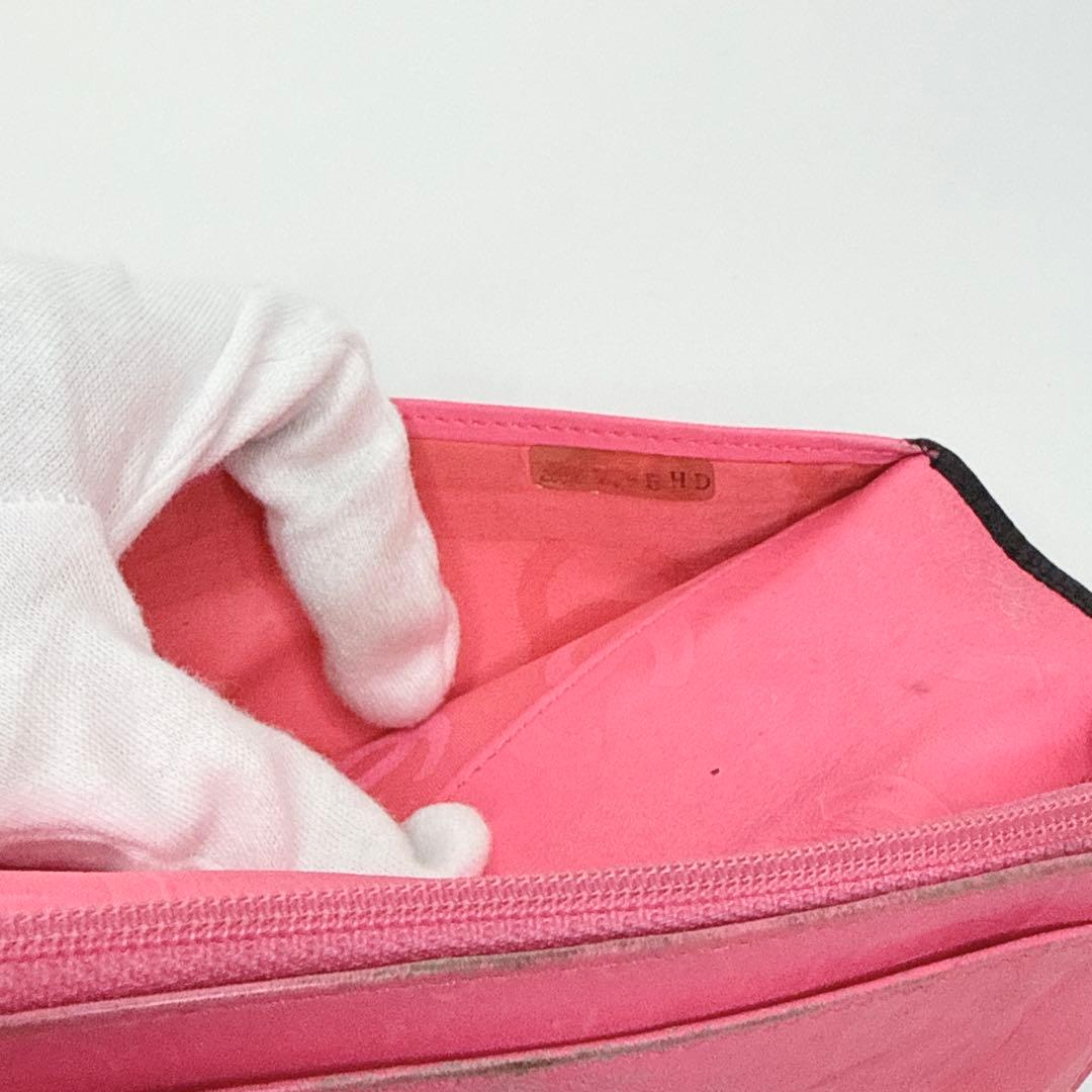 【人気商品】シャネル カンボンライン ココマーク 黒×ピンク 2つ折 長財布