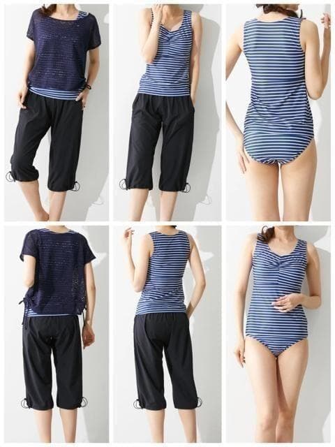 新品☆8L紺系♪カーゴパンツ付タンクトップ水着4点セット♪リゾートにも☆a993