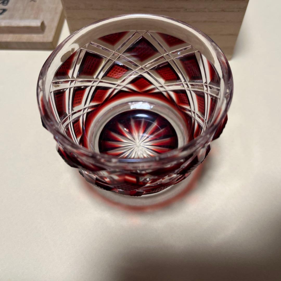 値下げ‼️【未使用】尚古集成館監修、薩摩切子猪口、刻印入り、人気の紅