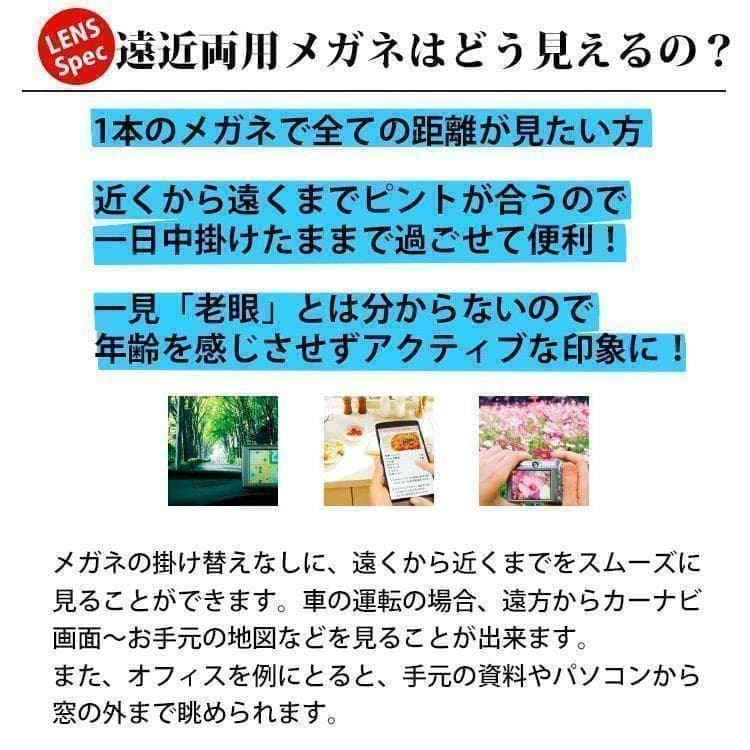 遠近両用メガネ 遠方度なし 老眼 +1.50 ウェリントン 鯖江メガネ 新品