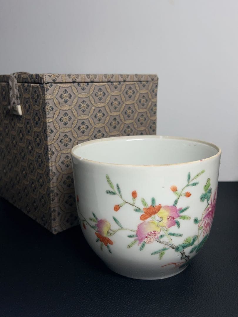 清時代粉彩茶入 陶磁器 花 茶道具 旧家整理品 中国古美術　専用箱あり
