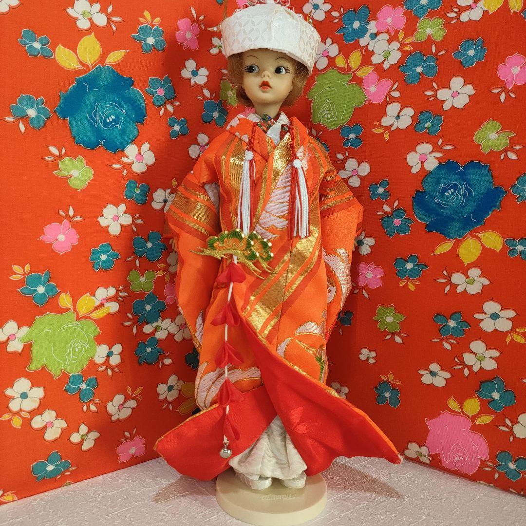 タミーちゃんサイズ　ハンドメイド　花嫁衣装セット　色打掛　オレンジ鶴
