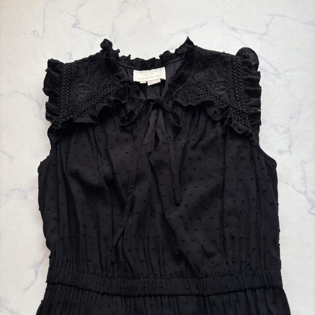 美品 ケイトスペード ロングワンピース 刺繍 フリル　ティアードロング丈 X S
