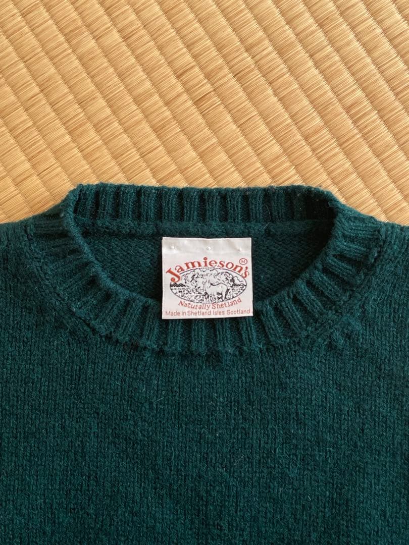 Jamieson's グリーン クルーネック ニットセーター ヘビーウール M