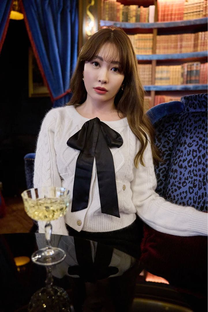 トップス HLT Aerienne Cable-Knit Ribbon Cardigan