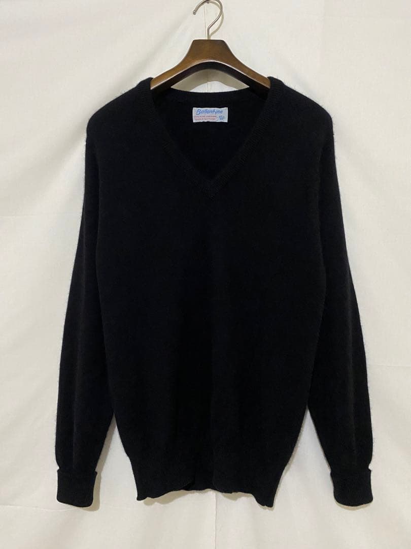 80s Ballantyne バランタイン カシミア ニットブラック 黒　38