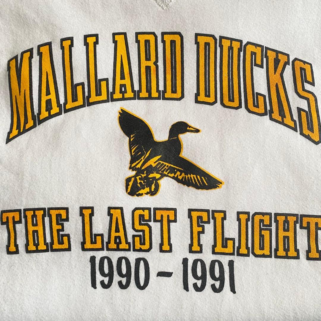 レアカラー好デザイン90sラッセル4段プリントUSA製スウェット白XL