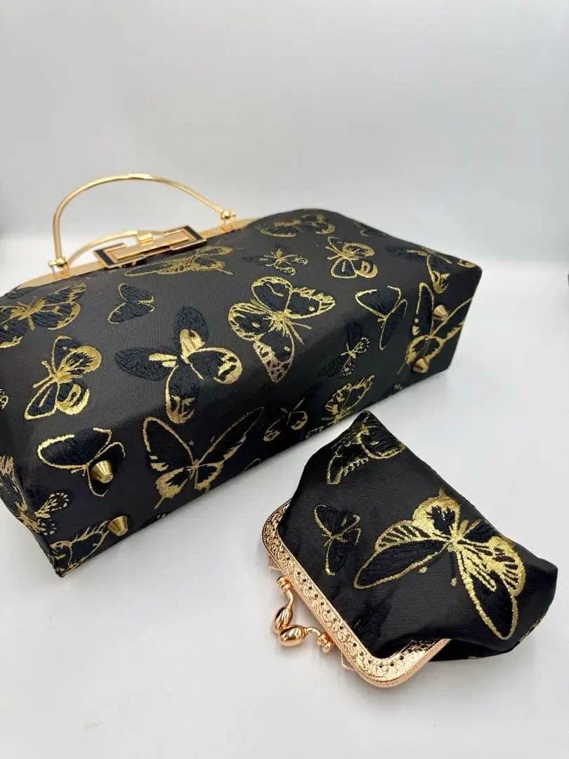 【ハンドメイド】がま口バッグ　 キラキラ蝶々　2点セット　 #413